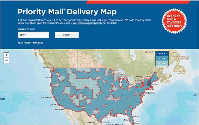 USPS Delivery Time Map