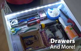drawer lit with battery operated flexible led light strip